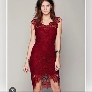 NWT Intimately Free People Daydream Deep  Cranberry Bodycon Lace Dress Size M